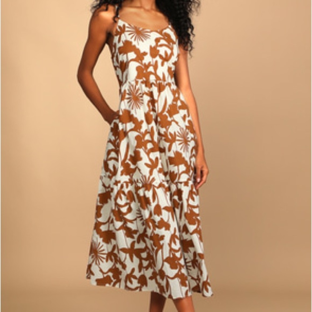 NWT Lush 🌺 Brown & White Floral Midi Dress – Size S